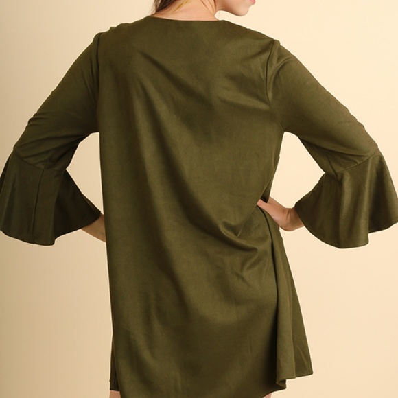 Floral Olive Bell Sleeve Embroidered Flower Dress - Picture 4 of 5